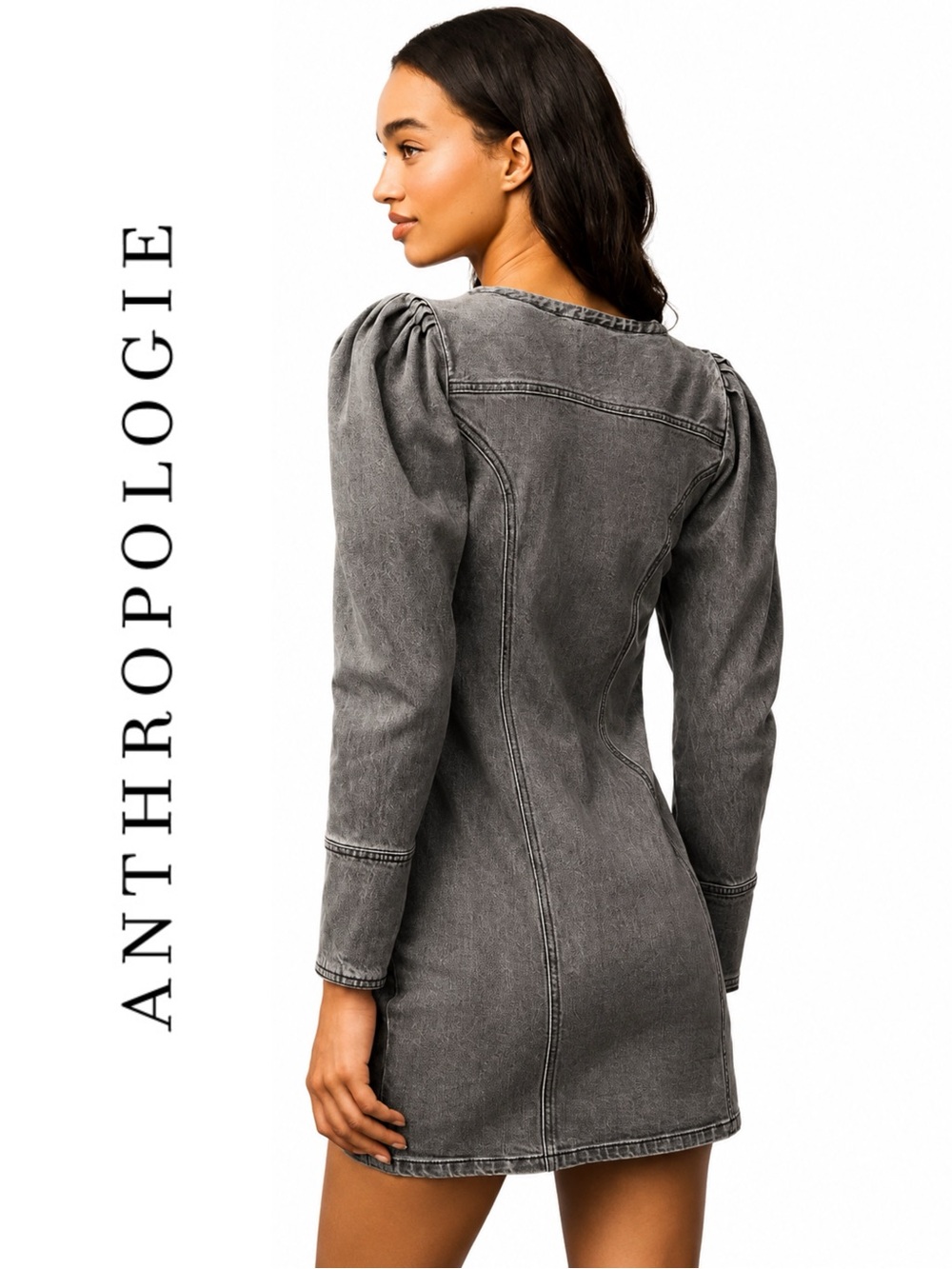 Anthropologie Pilcro Puff-Sleeve Denim Mini Dress